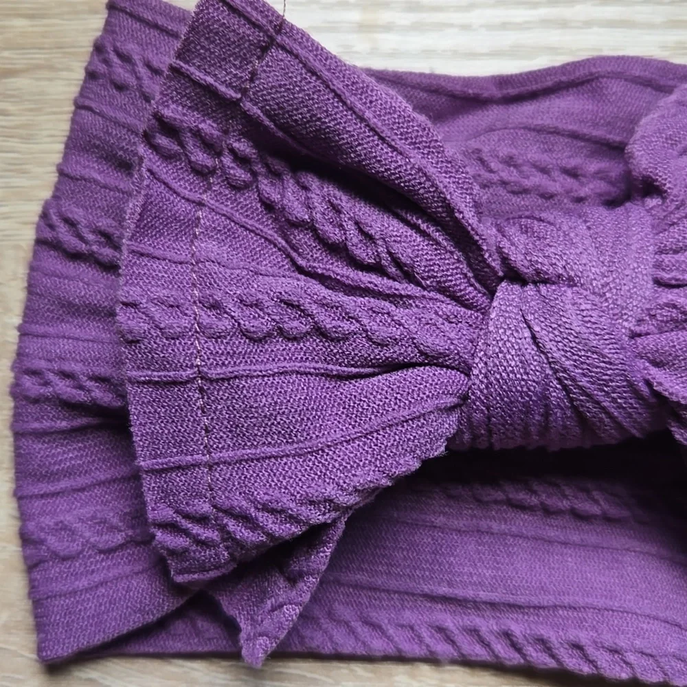Boho Bowknot Headband Cable Knit Hair Accessory Baby Girl Nylon Purple Hair Band